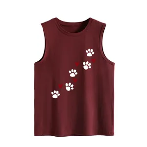 Casual fashion women loose summer tank top with cute paw prints and hearts print design.