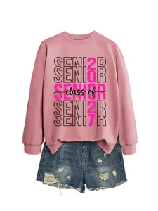 Damen Freizeit Rosa Sweatshirt Senior 2027 Print Langarm Pullover Oberteil Herbst