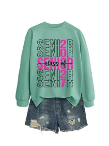 Damen Freizeit mintgrüne Sweatshirt und Destroyed Jeansshorts Set für Abschluss.