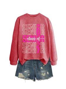 Damen lässiger langärmliger Pullover mit Senior 2027 Druck, bequemes Herbstmode Top.