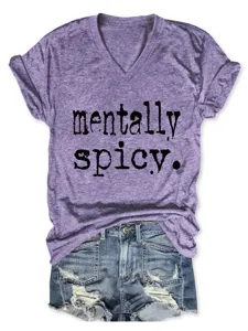 Damen V-Ausschnitt Kurzarm Grafik T-Shirt mit modischem Spruch Druck, lässiges Sommertop.