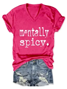 Modisches Damen pink V-Ausschnitt Kurzarm T-Shirt mit witzigem Buchstaben Print top