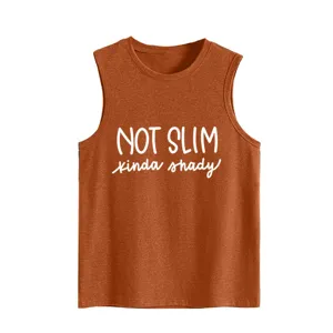 Nahaufnahme des lässigen Damen Tanktops mit witzigem Sloganprint und bequemen Stoffdetails.