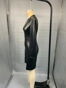 Women black faux leather long sleeve dress slim fit sexy party clubwear elegant chic daily outfit