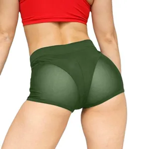 Plus size high waist mesh patchwork tight yoga shorts for women fitness running workout apparel