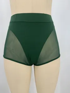 High waist mesh spliced yoga shorts activewear tight gym athletic shorts green plus size apparel
