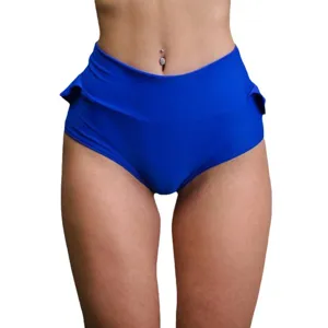 Pantaloncini da yoga blu royal vita alta volant lato ad aderente fitness pantaloncini caldi sport