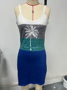 Γυναικείο αμάνικο mini φόρεμα color block καλοκαιρινή παραλία με τύπωμα φοίνικας