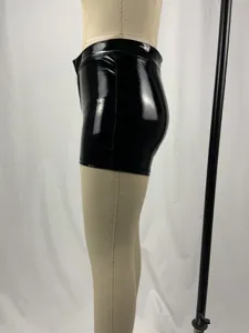 Black patent PU leather mini shorts for women, sexy high waist bodycon hot pants.