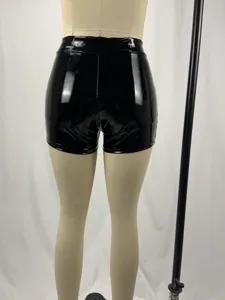 Women sexy black PU leather shorts high waist bodycon hot pants faux leather rave bottoms