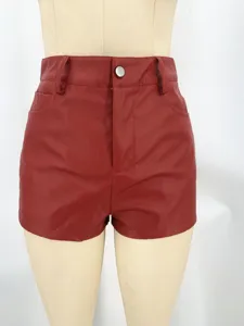 Red PU leather high waist shorts for women fashion sexy bodycon plus size clothing item