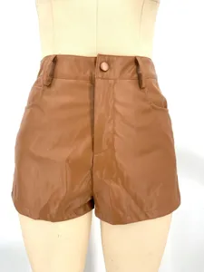 Women brown high waist pu leather shorts sexy plus size fashion autumn casual bottoms