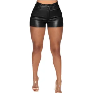 Women high waist black pu leather shorts sexy slim fit clubwear fashion streetwear apparel