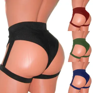 Women's Sexy High Waist Sports Shorts Butt Lifting Lace-Up Athletic Gym Hot Pants Patchwork Design Polyester Bottom