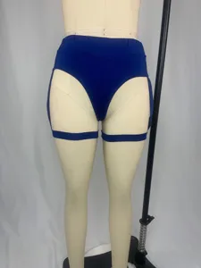 Blue high waist cutout sexy hot pants garter style butt lifting shorts for women party club