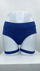 Blue high waist sexy hot pants with thigh straps body shaping gym shorts detail view
