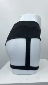 Black high-waisted hot pants with garter straps, featuring a sleek and sexy hip-lifting design.