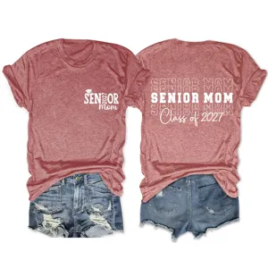 Women senior mom graphic short sleeve crewneck t-shirt casual graduation apparel top.