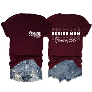 Women senior mom class of 2027 graphic short sleeve round neck casual t-shirt top