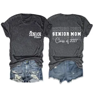 Casual dark grey women short sleeve t-shirt featuring graduation senior mom 2027 print.