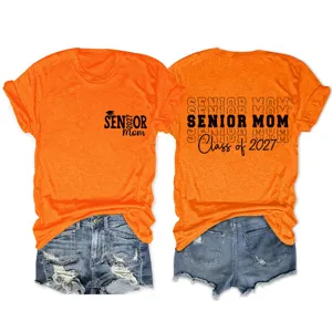 Senior Mom class of 2027 orange short sleeve t-shirt casual top for proud mothers graduation