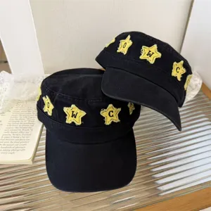 Japanese Retro Embroidered Star Flat Top Cap For Men Women Distressed Streetwear Casual Adjustable Sunshade Cadet Patrol Hat