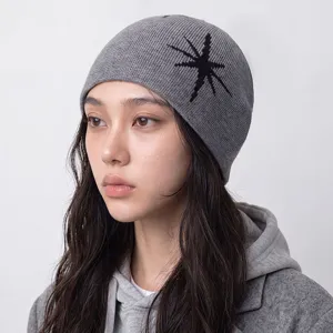 Gorro de Punto con Patrón de Estrellas Estilo Coreano para Mujer Otoño Invierno Gorro Beanie Cálido Moda Callejera Knitted Skull Cap