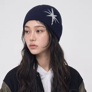 Gorro de punto estilo coreano para mujer, gorro de lana moda otoño invierno con estrellas.