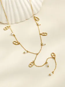 Minimalist 18k gold stainless steel Y-shaped pearl tassel necklace elegant women jewelry