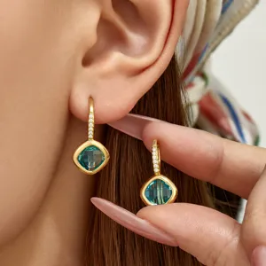 Minimalist Stainless Steel Rhinestone Drop Earrings For Women Geometric Hoop Earrings Bohemian Czech Glass Pendant Jewelry Charm Gift