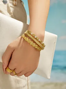 Gold edelstahl gänseblümchen strass gestapelte armbänder set für damen eleganter schmuck