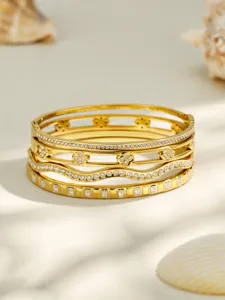 Multi-layer zirconia paved gold bangle stainless steel elegant European style women jewelry