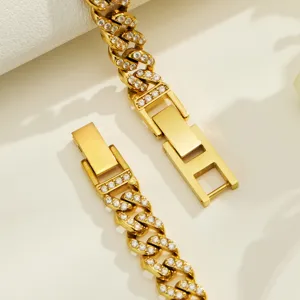 Gold plated stainless steel cuban link zircon necklace detail view fashion jewelry accessory