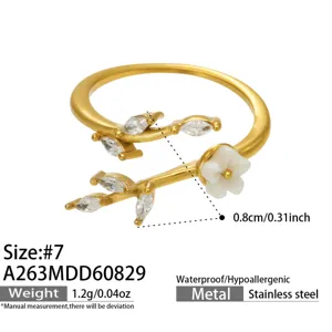 Stainless steel zircon flower ring waterproof adjustable jewelry for women gift