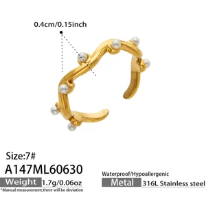 Goldener Edelstahl unregelmässiger Wellen Perlen Ring 316L wasserdichter Schmuck.
