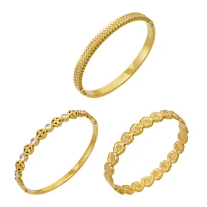 Goldfarbenes edelstahl zirkonia blumen armreif set für damen modeschmuck elegant