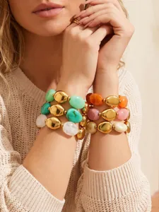 Ensemble de bracelets empilables en résine ovale, bijoux élégants en métal doré pour femmes