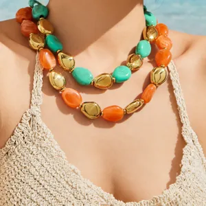 Collier multi-rangs en perles de résine et métal pour femme mode style bijoux tendance
