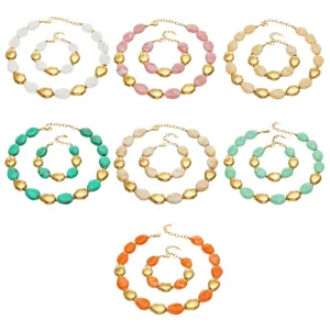 Ensemble collier bracelet perles ovales en resine minimaliste bijoux femme chic multi couleurs