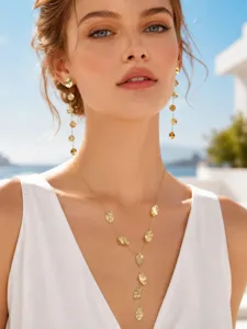 Stainless Steel Hammered Disc Tassel Earrings and Y-Necklace Jewelry Set for Women
