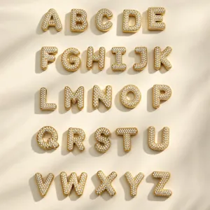 Colgante letra alfabeto 26 bañado en oro circón DIY joyería de acero inoxidable