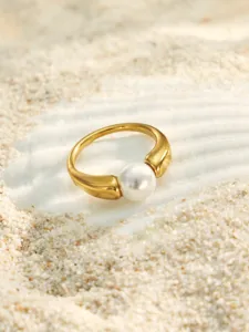 Vergoldeter edler Perlenring aus Edelstahl minimalistischer Luxus Schmuck Damen Alltag
