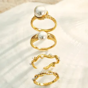 18k vergoldet edelstahl perlen ring set elegante unregelmässige stapelbare damen schmuck
