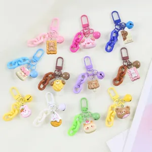 Cute resin cartoon bear and rabbit biscuit chocolate keychain charm for bags and keys style.