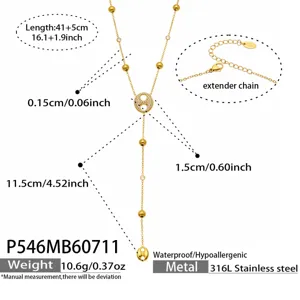 Collier Y en acier inoxydable doré avec zircone et glands, élégant choker avec chaîne d'extension.