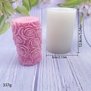 Cylindrical rose candle silicone mold 3D flower aroma wax casting DIY craft tool