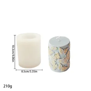 Pillar candle silicone mold with butterfly relief design, detail view showing size and weight.