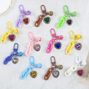 Colorful candy rhinestone heart keychain alloy bag charm cute stylish keyring pendant gift