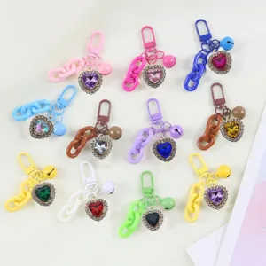 Candy color heart rhinestone alloy keychain cute bag charm accessory delicate gift pendant chic