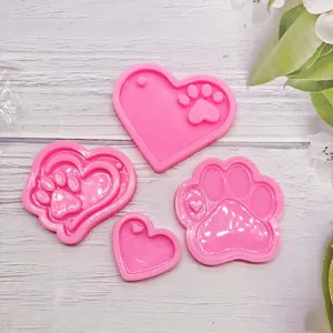 Molde de Silicona DIY Resina Epoxi Cristal Espejo Corazón Pata de Oso Llavero Colgante Herramienta de Manualidades